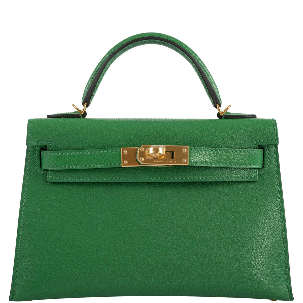 Hermès Kelly 20 Mini II Sellier Bambou Chevre with Gold Hardware