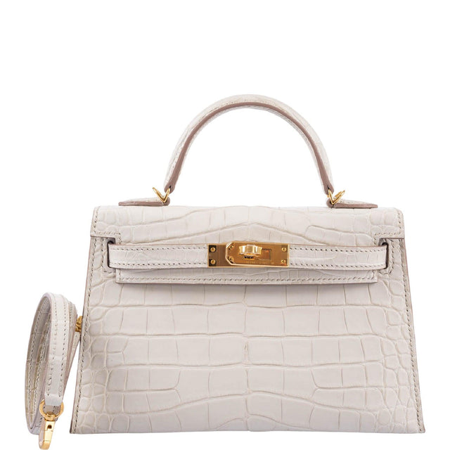 Hermès Kelly 20 Mini II Sellier Beton Matte Alligator with Gold Hardwa ...