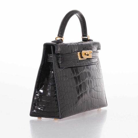 Hermès Kelly 20 Mini II Sellier Black Alligator with Gold Hardware