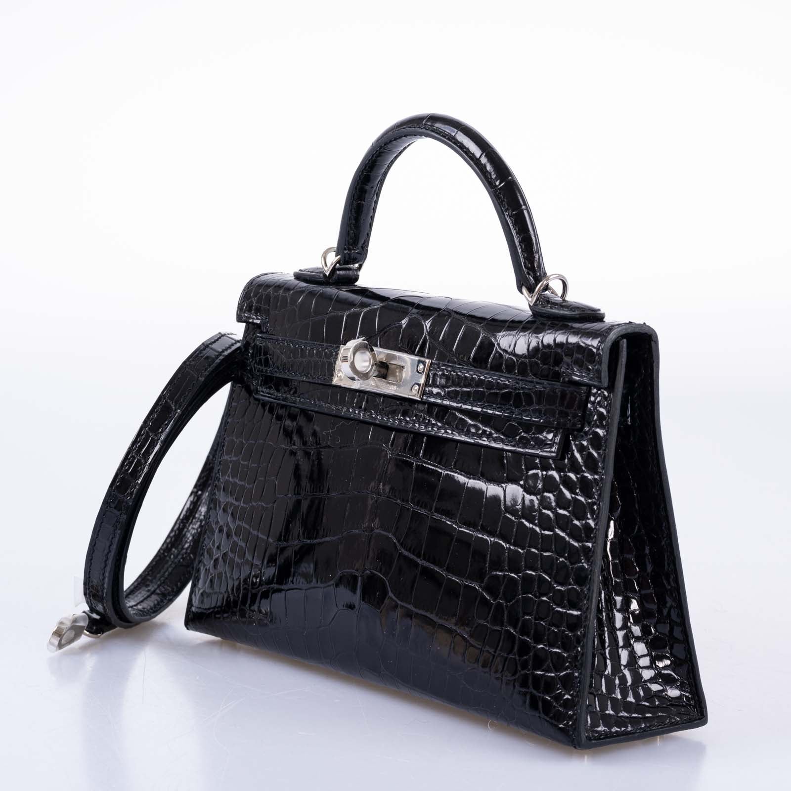 Hermès Kelly 20 Mini II Sellier Black Shiny Alligator with Palladium Hardware