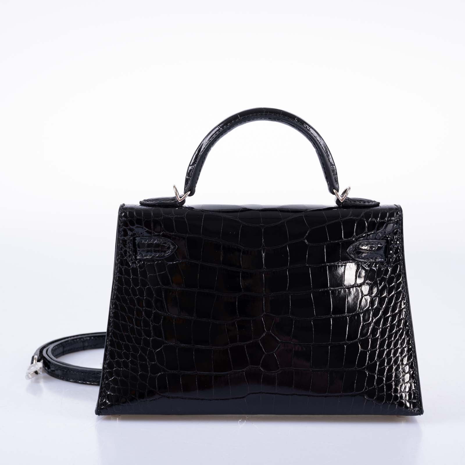 Hermès Kelly 20 Mini II Sellier Black Shiny Alligator with Palladium Hardware
