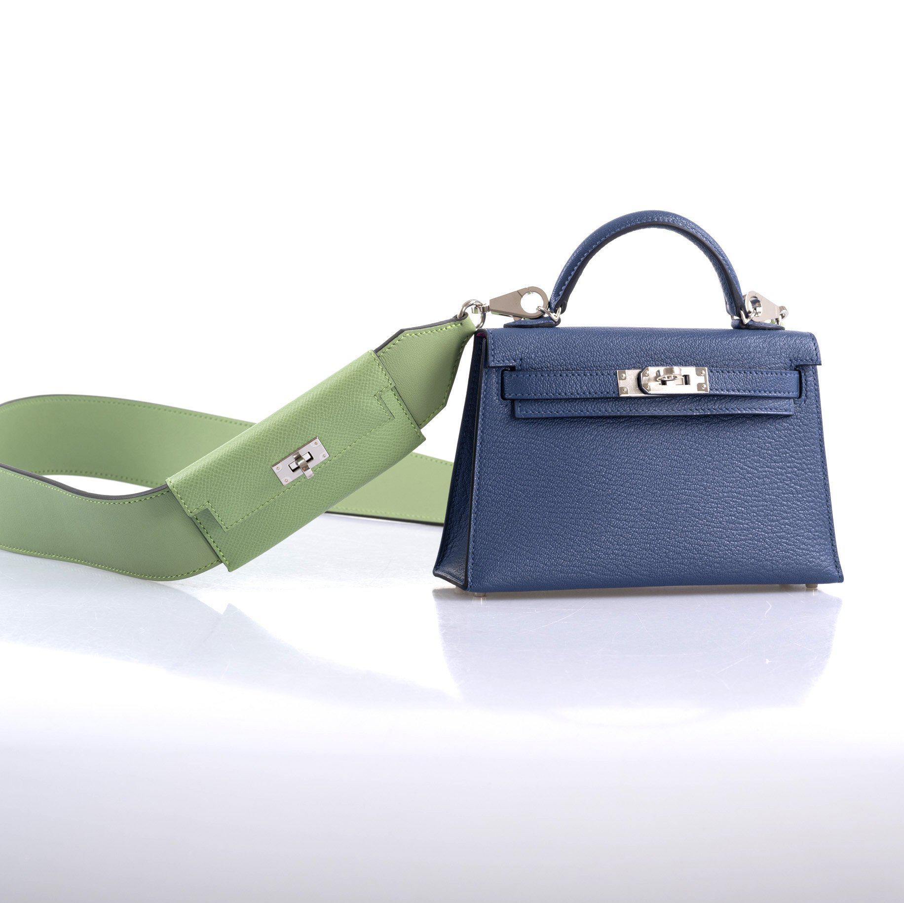 Hermès Kelly 20 Mini II Sellier Blue Brighton & Magnolia Chevre with Palladium Hardware