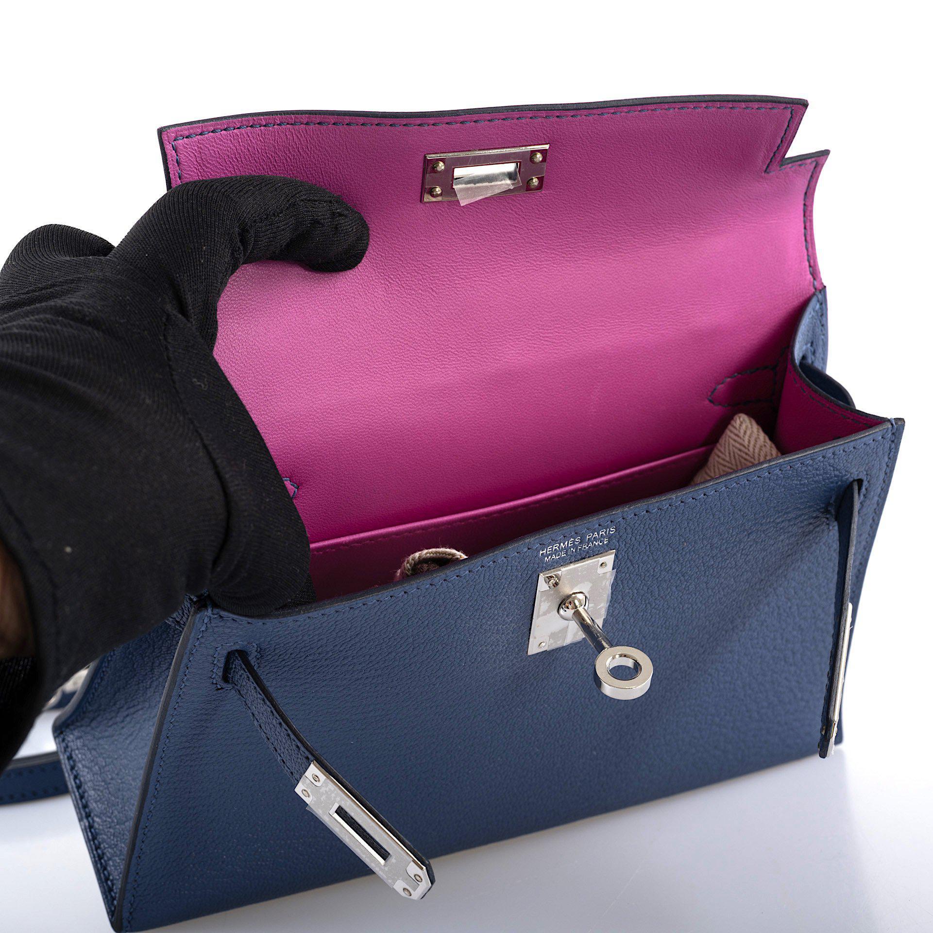 Hermès Kelly 20 Mini II Sellier Blue Brighton & Magnolia Chevre with Palladium Hardware