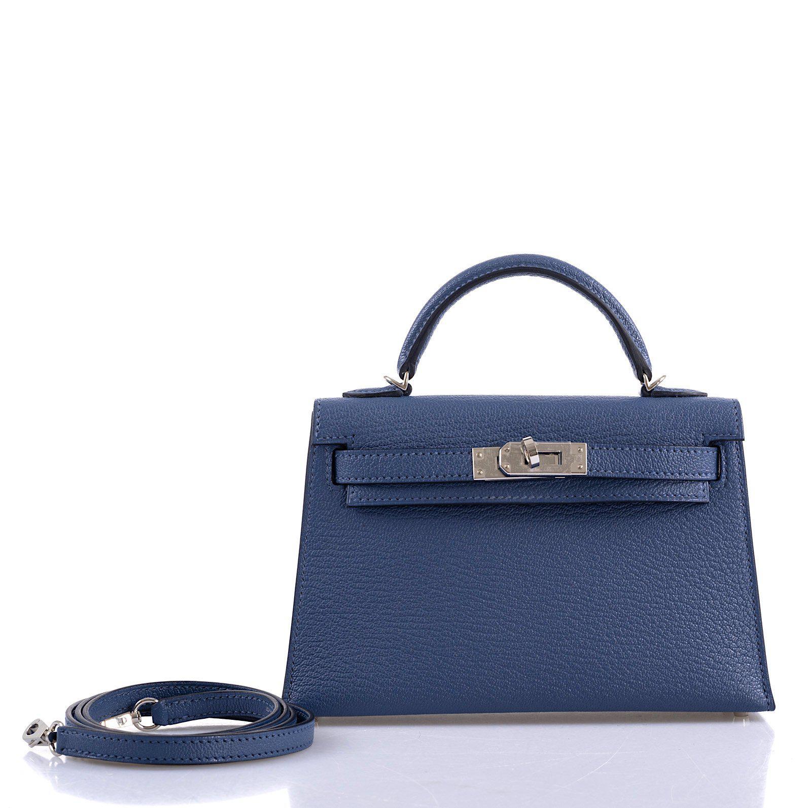 Hermès Kelly 20 Mini II Sellier Blue Brighton & Magnolia Chevre with Palladium Hardware