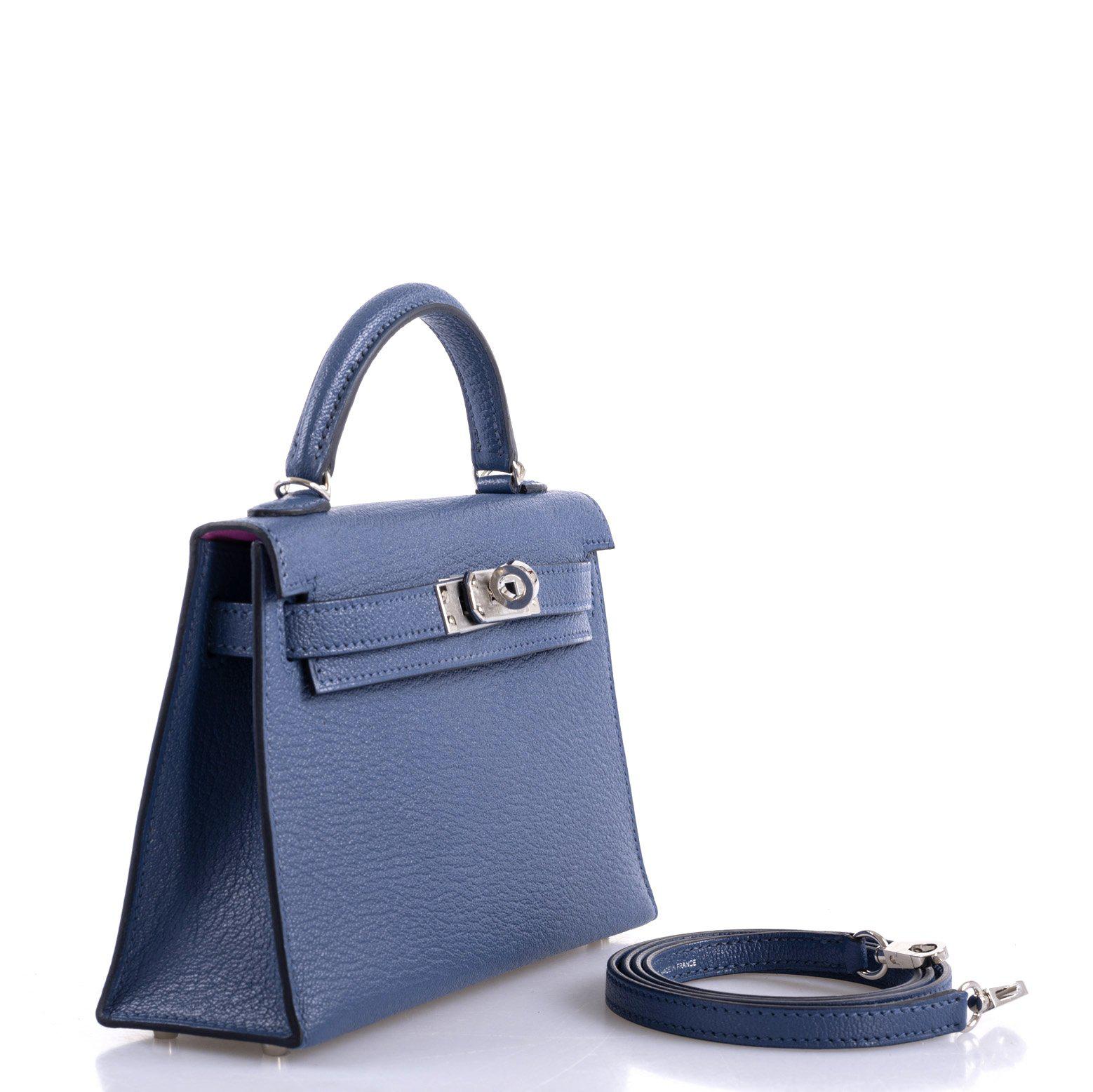 Hermès Kelly 20 Mini II Sellier Blue Brighton & Magnolia Chevre with Palladium Hardware