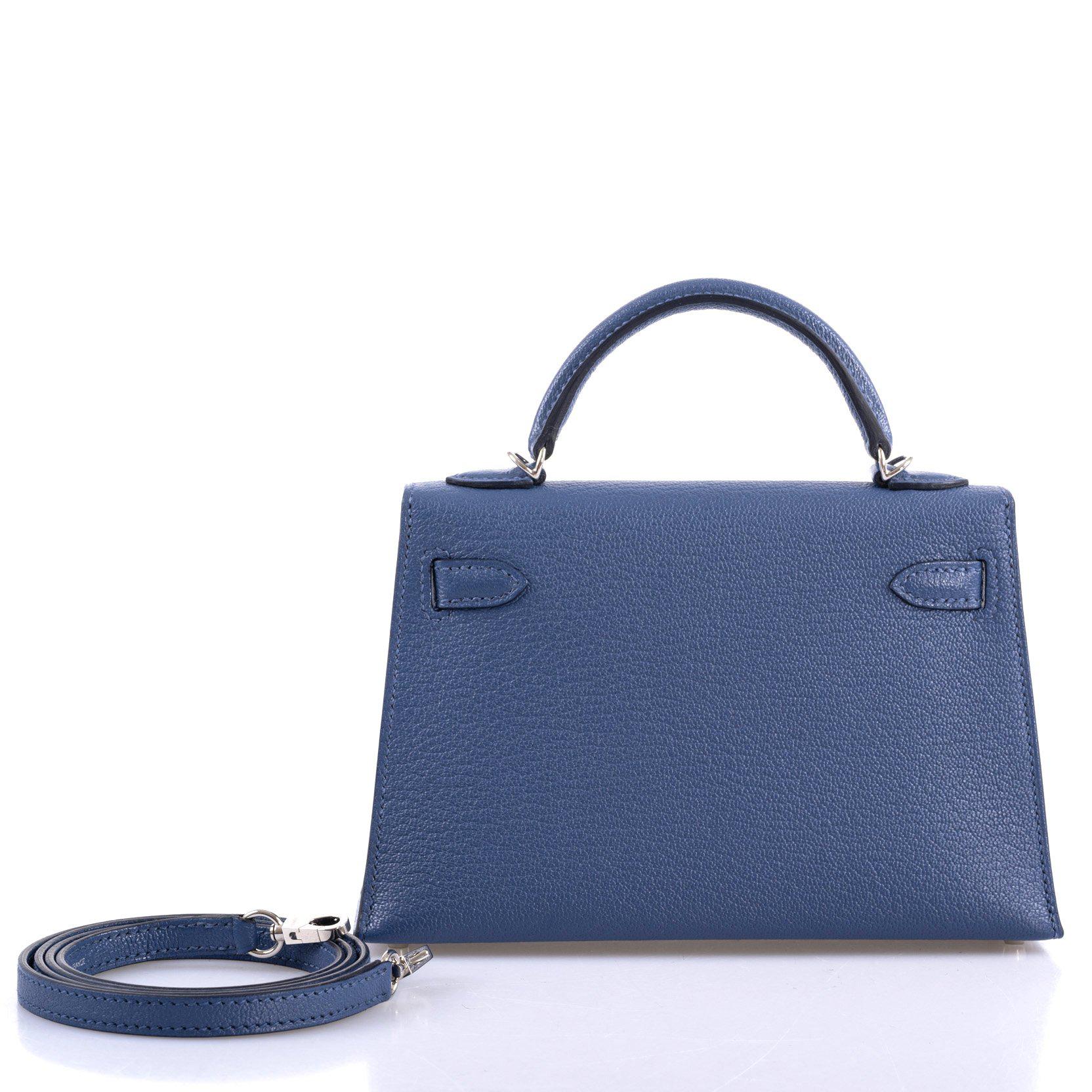 Hermès Kelly 20 Mini II Sellier Blue Brighton & Magnolia Chevre with Palladium Hardware