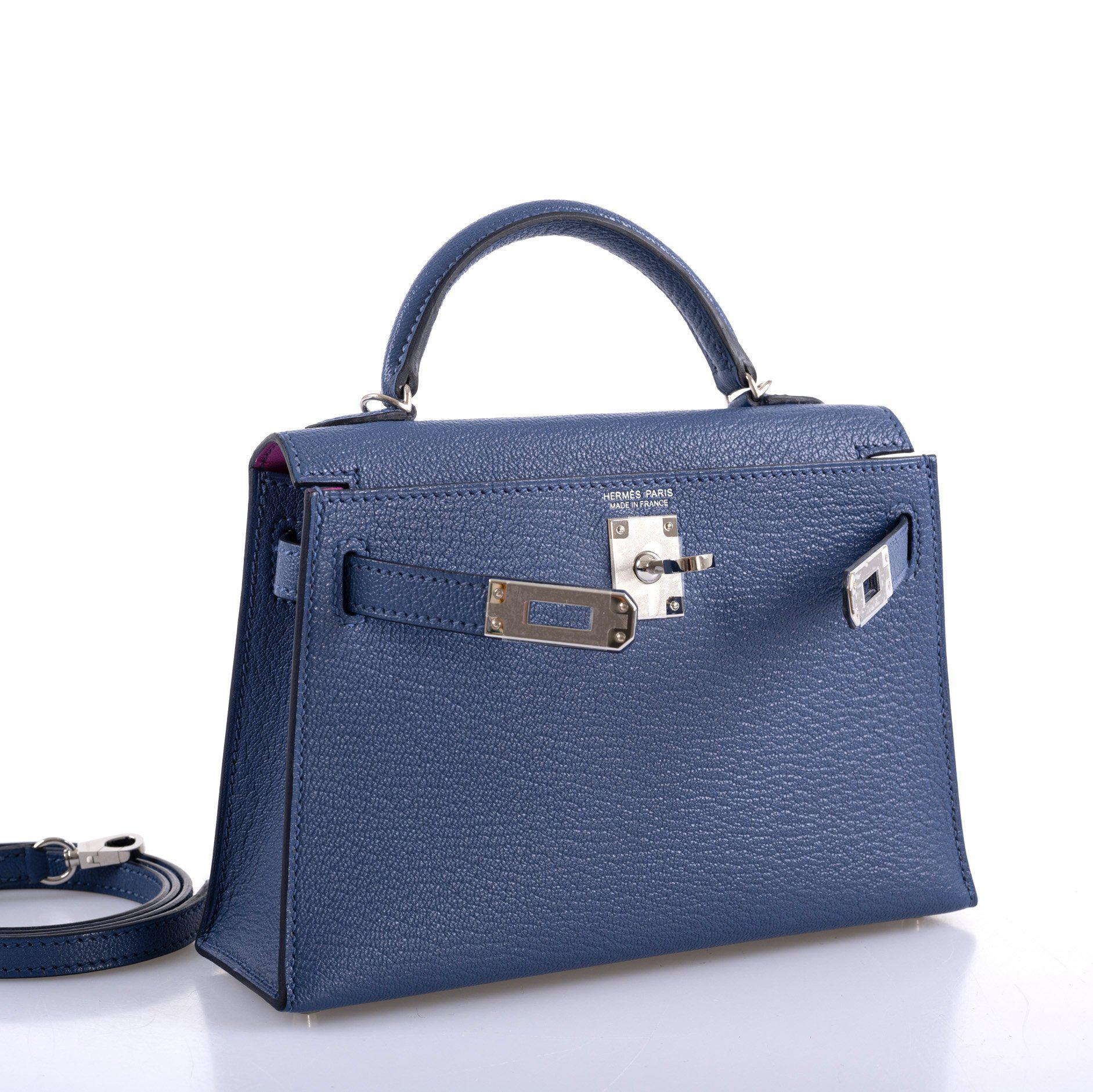 Hermès Kelly 20 Mini II Sellier Blue Brighton & Magnolia Chevre with Palladium Hardware