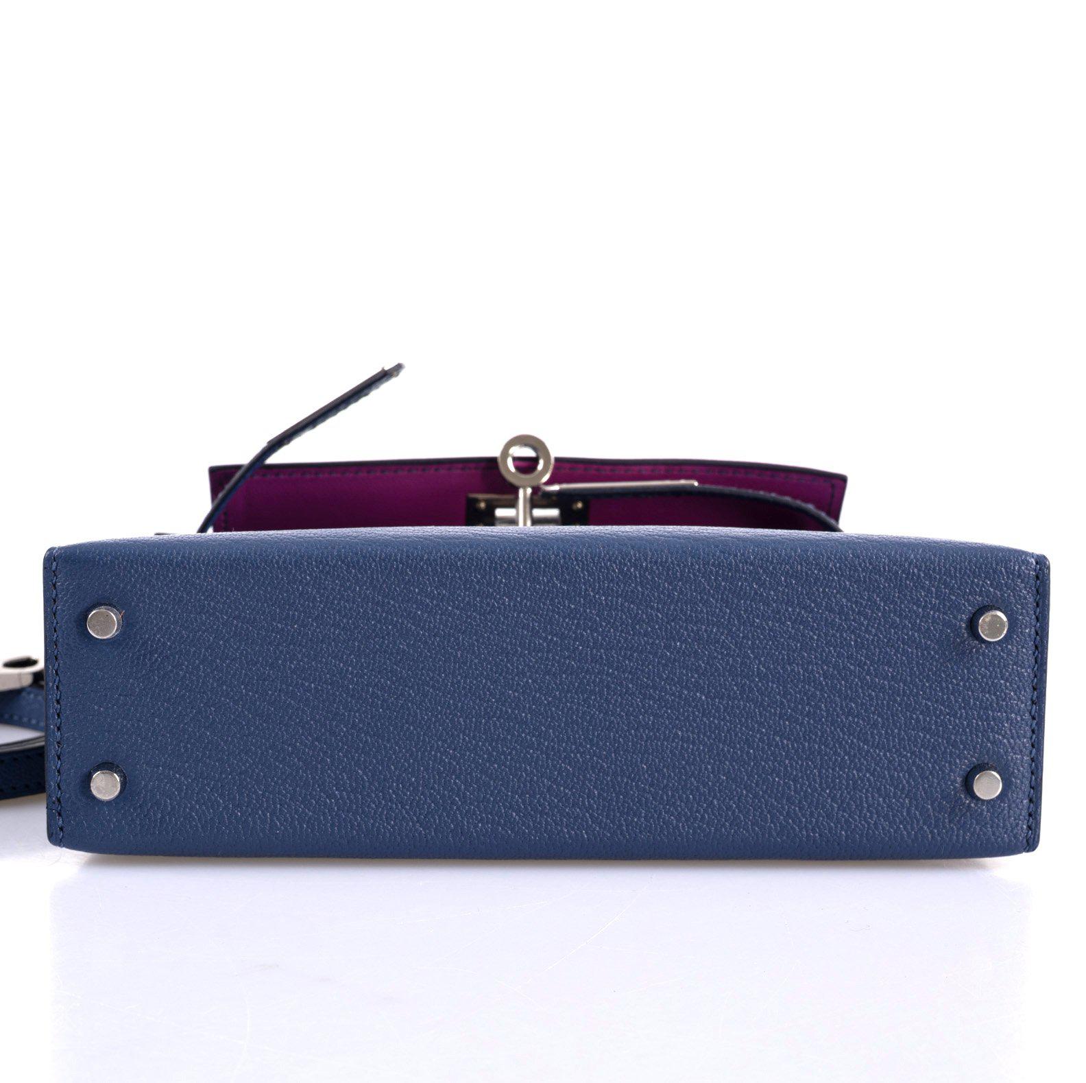 Hermès Kelly 20 Mini II Sellier Blue Brighton & Magnolia Chevre with Palladium Hardware