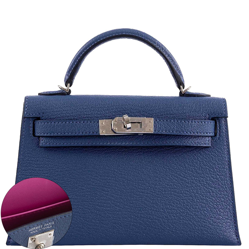 Hermès Kelly 20 Mini II Sellier Blue Brighton & Magnolia Chevre with Palladium Hardware