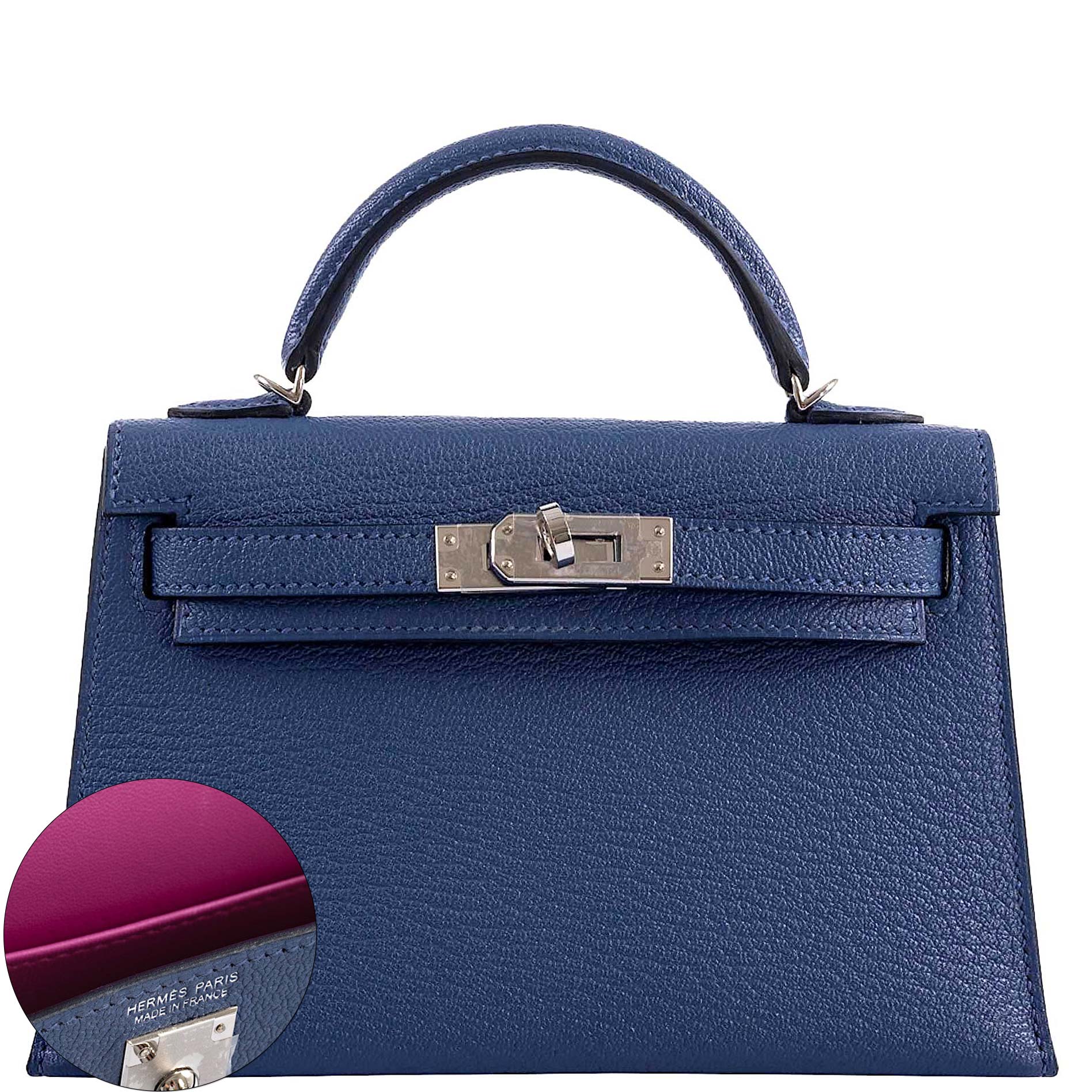 Hermès Kelly 20 Mini II Sellier Blue Brighton & Magnolia Chevre with Palladium Hardware