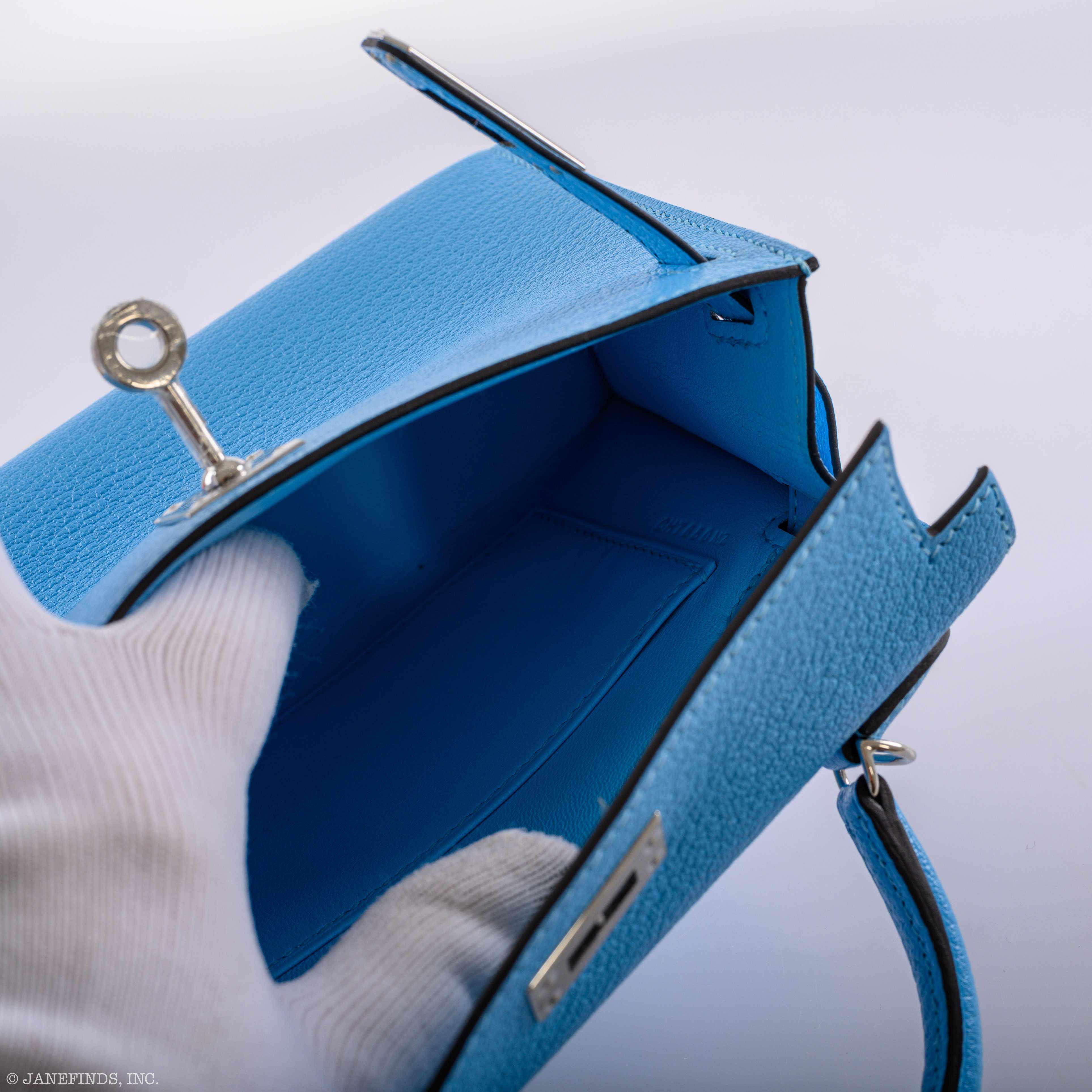 Hermès Kelly 20 Mini II Sellier Blue Celeste Chevre Palladium Hardware - 2019, D