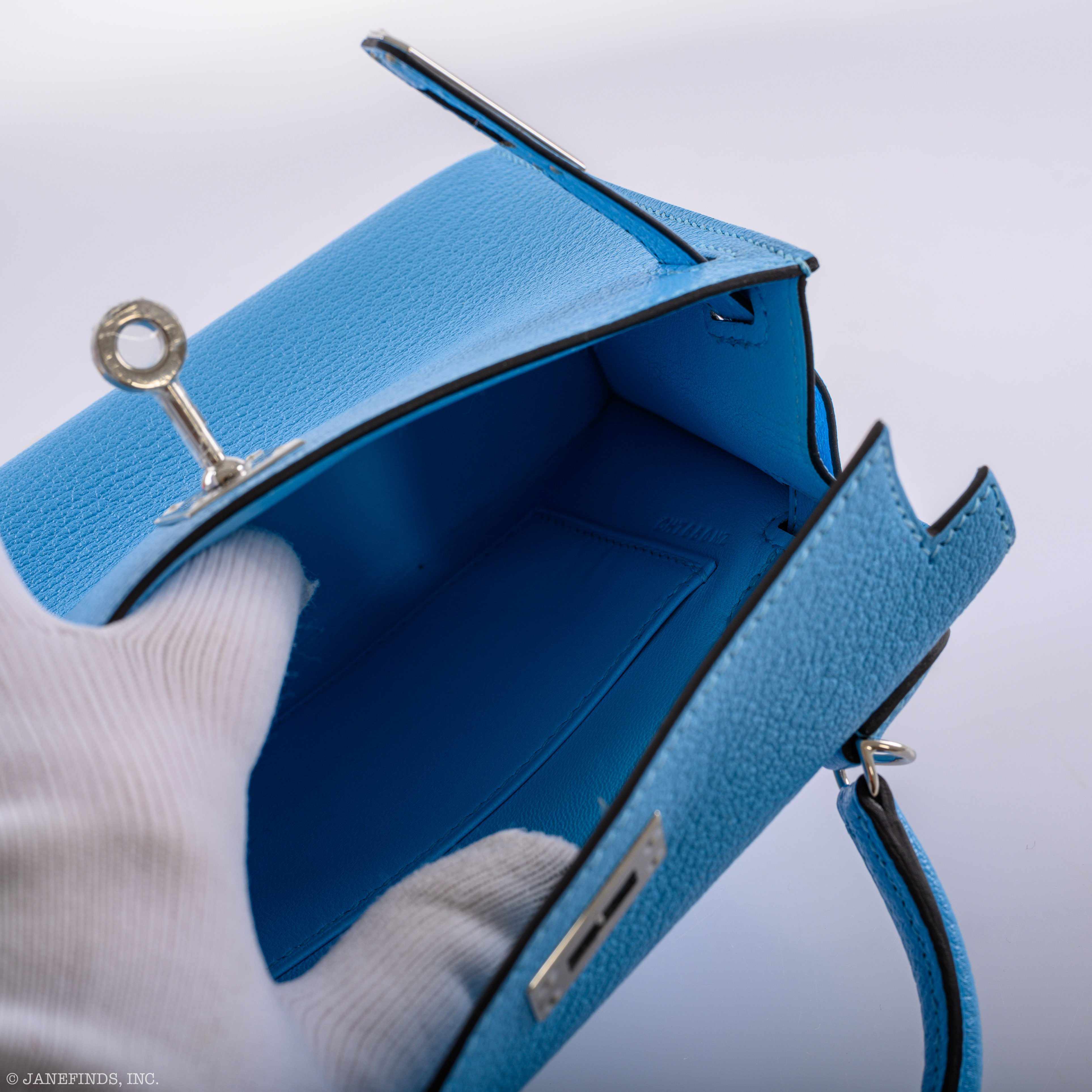 Hermès Kelly 20 Mini II Sellier Blue Celeste Chevre Palladium Hardware