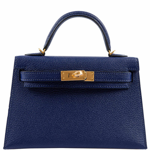 Hermès Kelly 20 Mini II Sellier Blue Encre Chèvre Gold Hardware