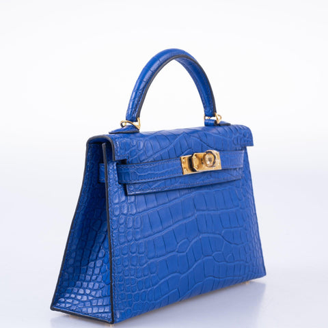 Hermès Kelly 20 Mini II Sellier Blue Royal Matte Alligator Gold Hardware