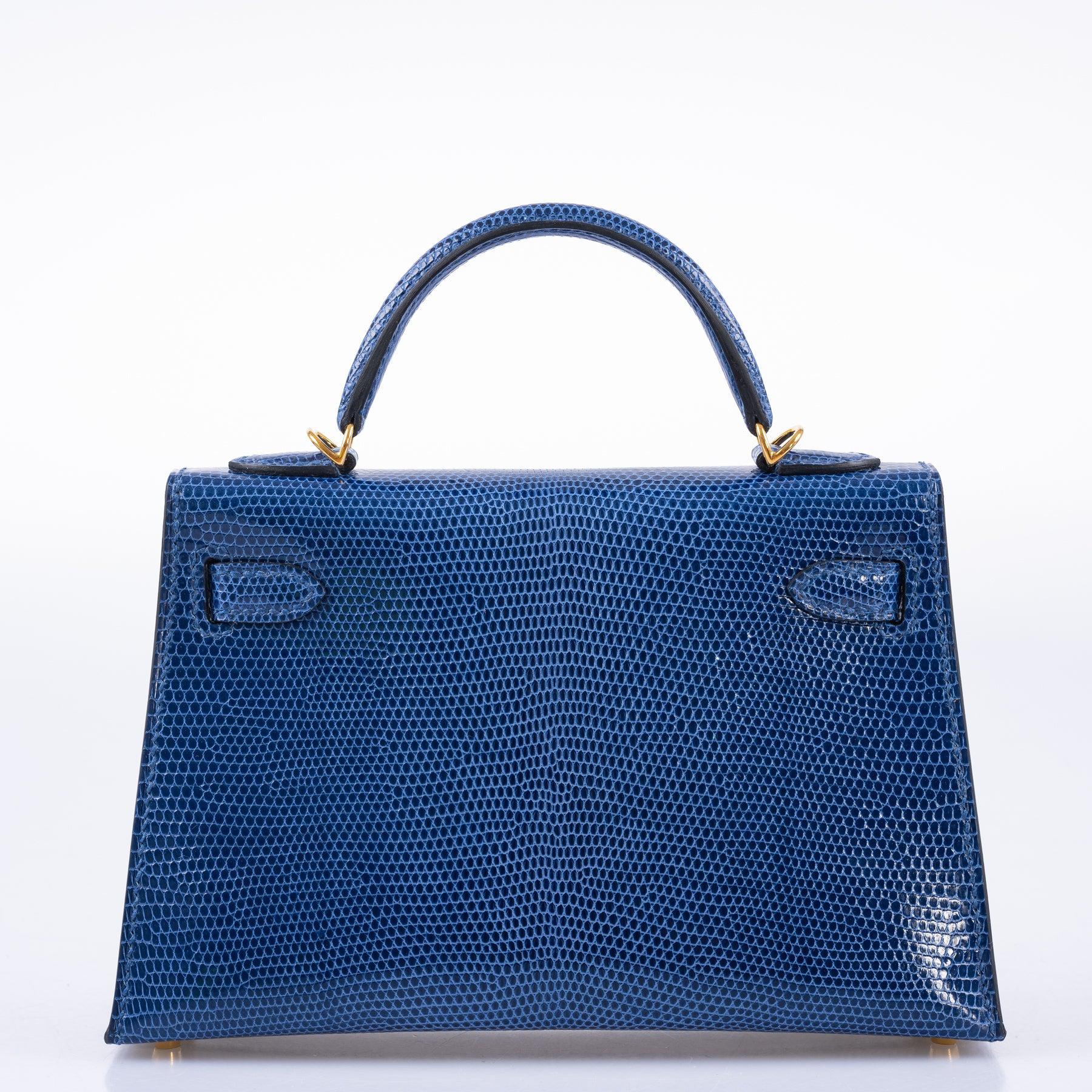 Hermès Kelly 20 Mini II Sellier Blue Sapphire Lizard with Gold Hardware
