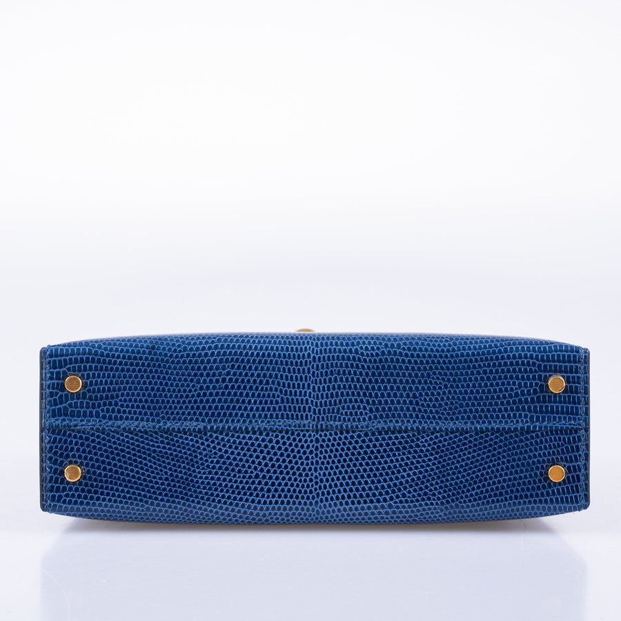Hermès Kelly 20 Mini II Sellier Blue Sapphire Lizard with Gold Hardware