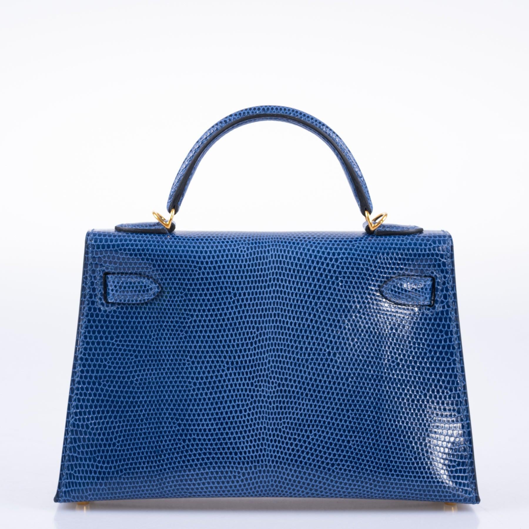 Hermès Kelly 20 Mini II Sellier Blue Sapphire Lizard with Gold Hardware