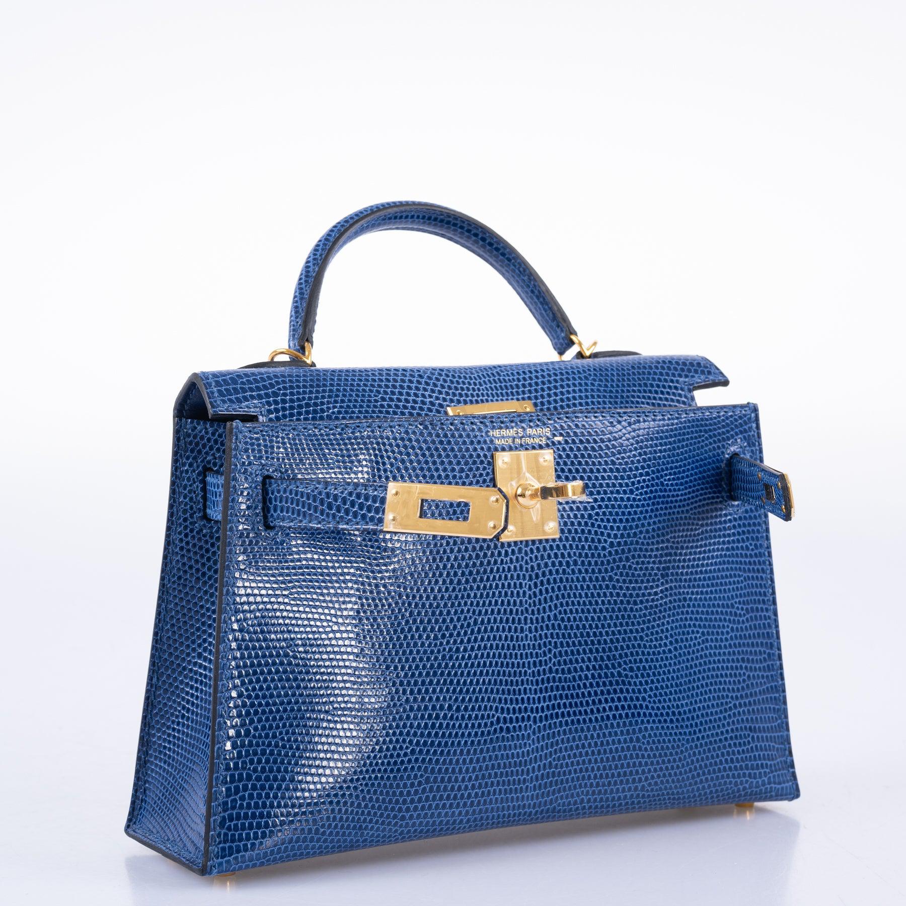 Hermès Kelly 20 Mini II Sellier Blue Sapphire Lizard with Gold Hardware