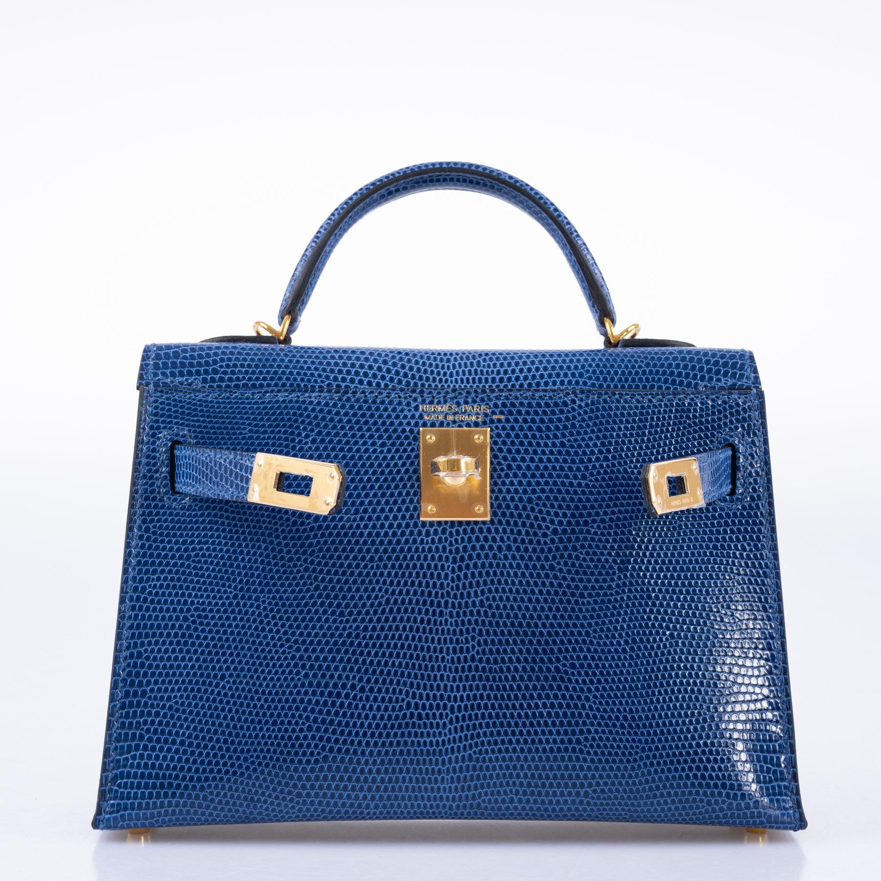 Hermès Kelly 20 Mini II Sellier Blue Sapphire Lizard with Gold Hardware