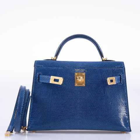 Hermès Kelly 20 Mini II Sellier Blue Sapphire Lizard with Gold Hardwar