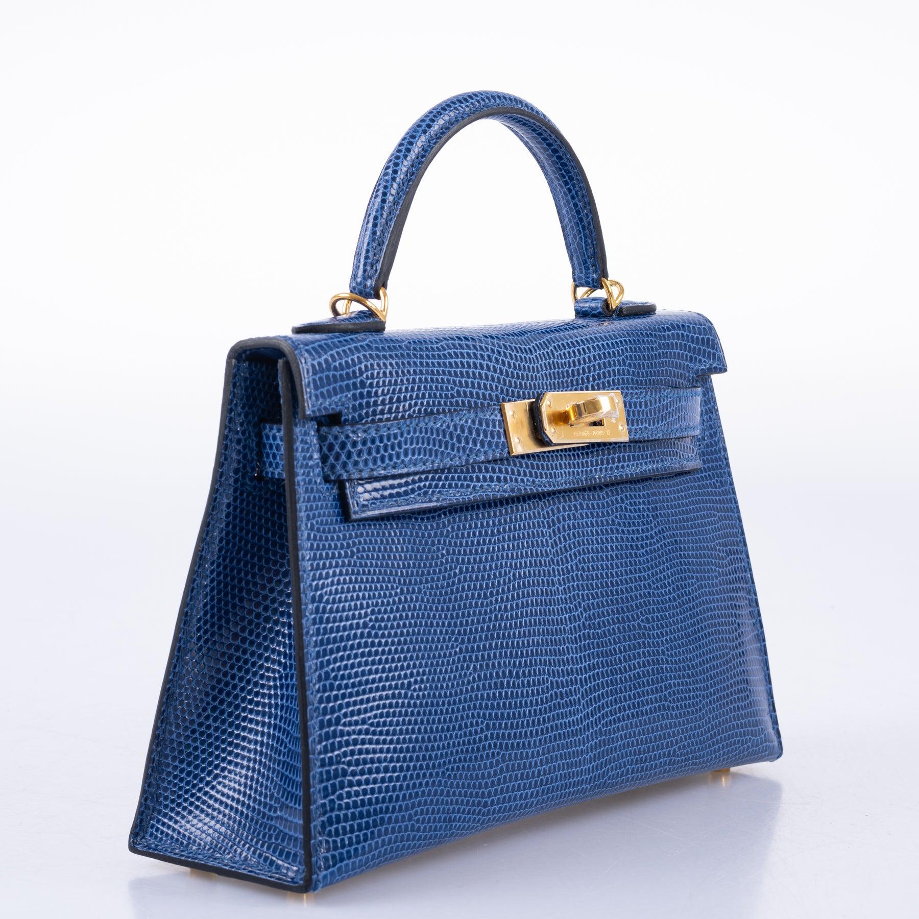 Hermès Kelly 20 Mini II Sellier Blue Sapphire Lizard with Gold Hardware