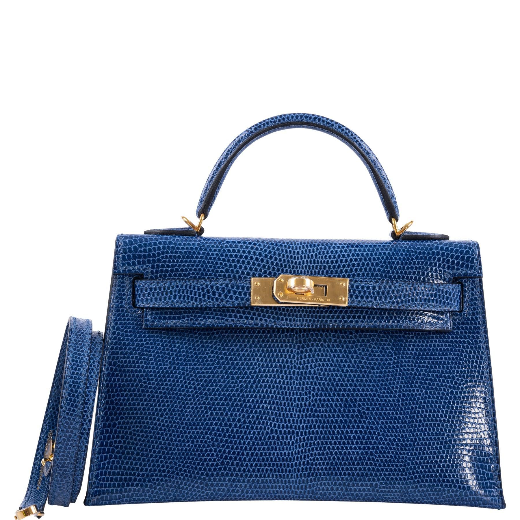 Hermès Kelly 20 Mini II Sellier Blue Sapphire Lizard with Gold Hardware