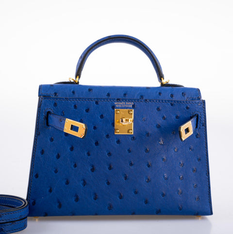 Hermès Kelly 20 Mini II Sellier Blue Sapphire Ostrich Gold Hardware - 2018, C