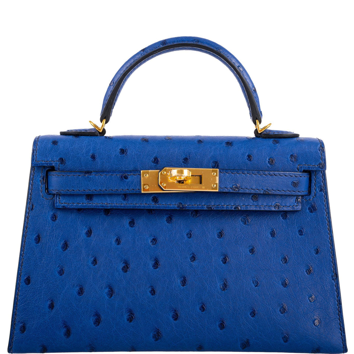 Hermes Kelly Mini II Bag Blue Ostrich with Gold Hardware 20 Blue 2019001