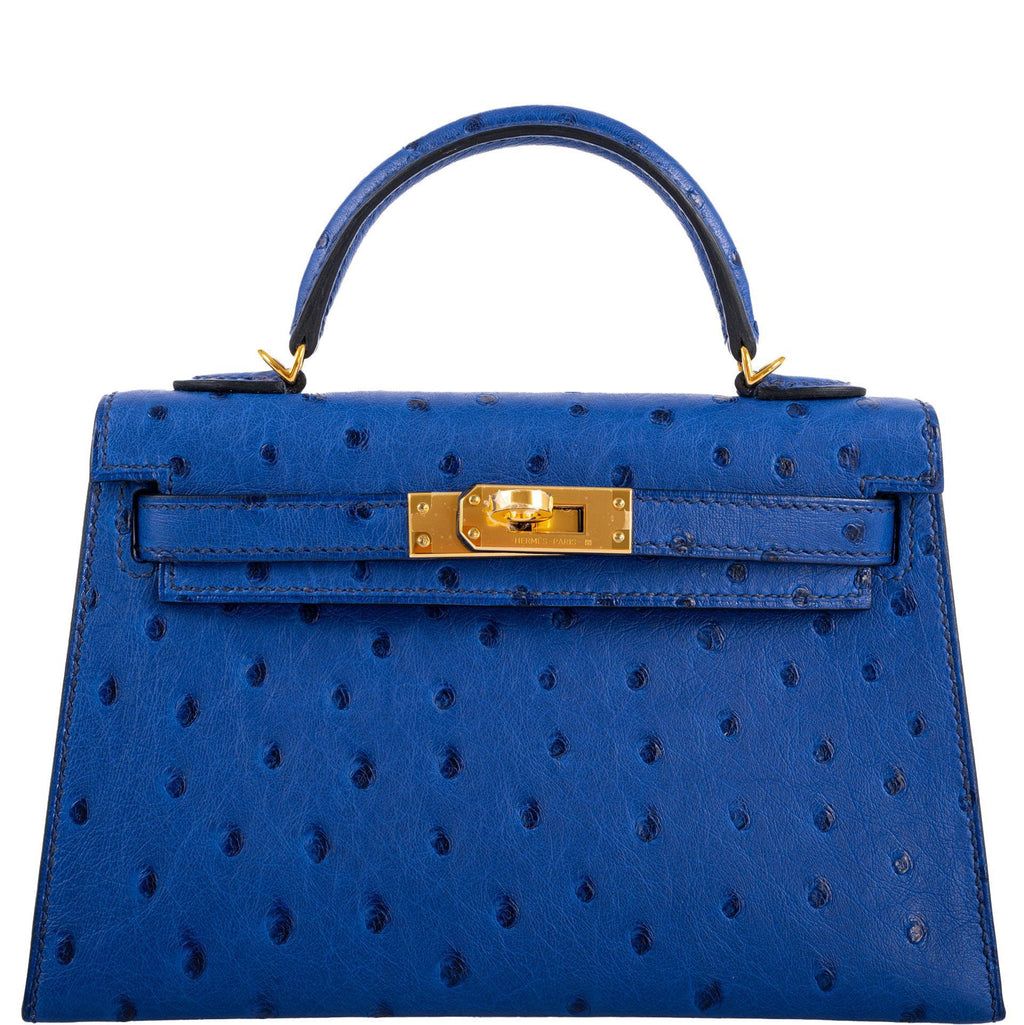 A CUSTOM GRAPHITE & BLEUET OSTRICH MINI KELLY 20 II WITH GOLD HARDWARE in  2023