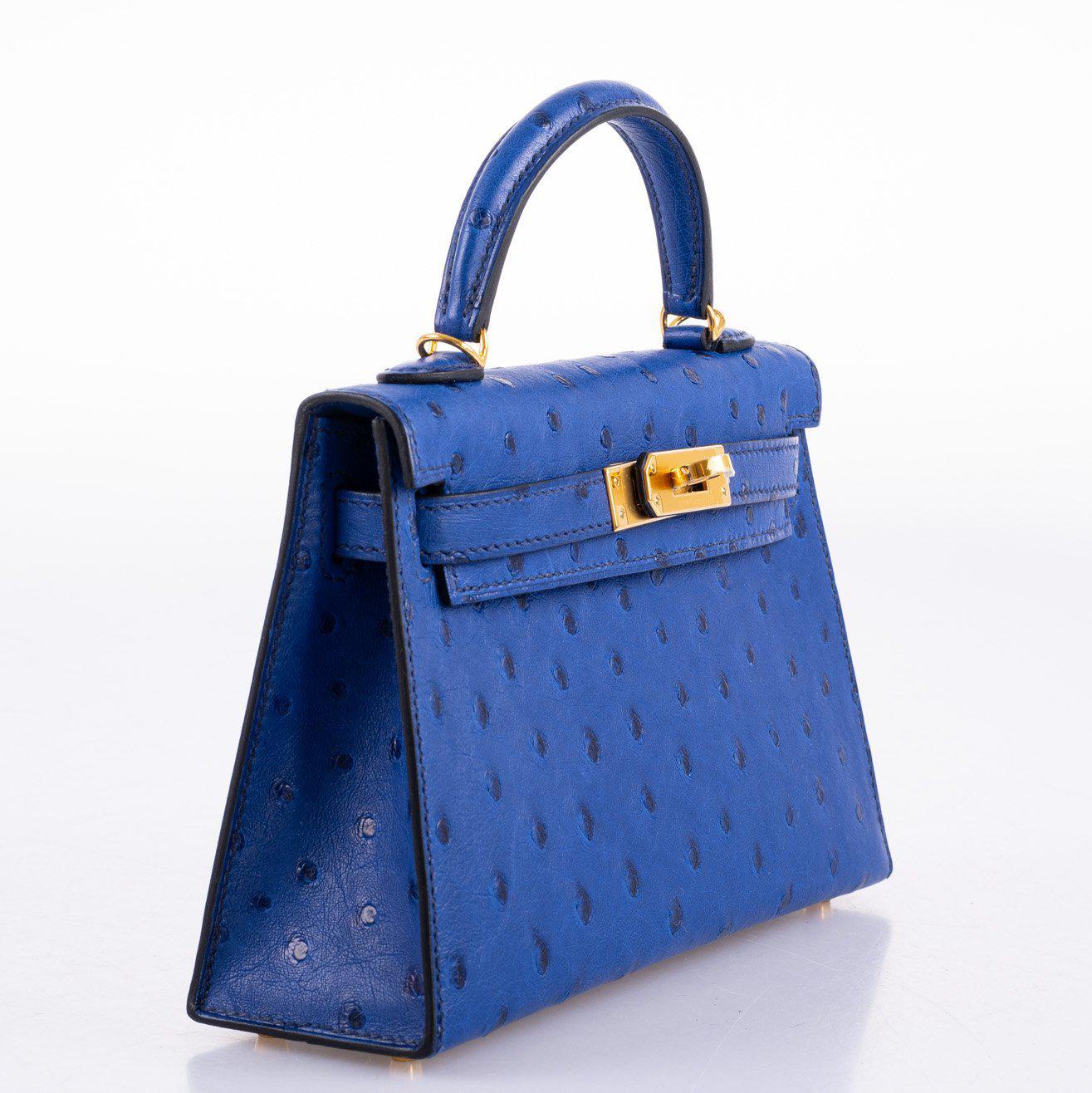 Hermès Kelly 20 Mini II Sellier Blue Sapphire Ostrich Gold Hardware