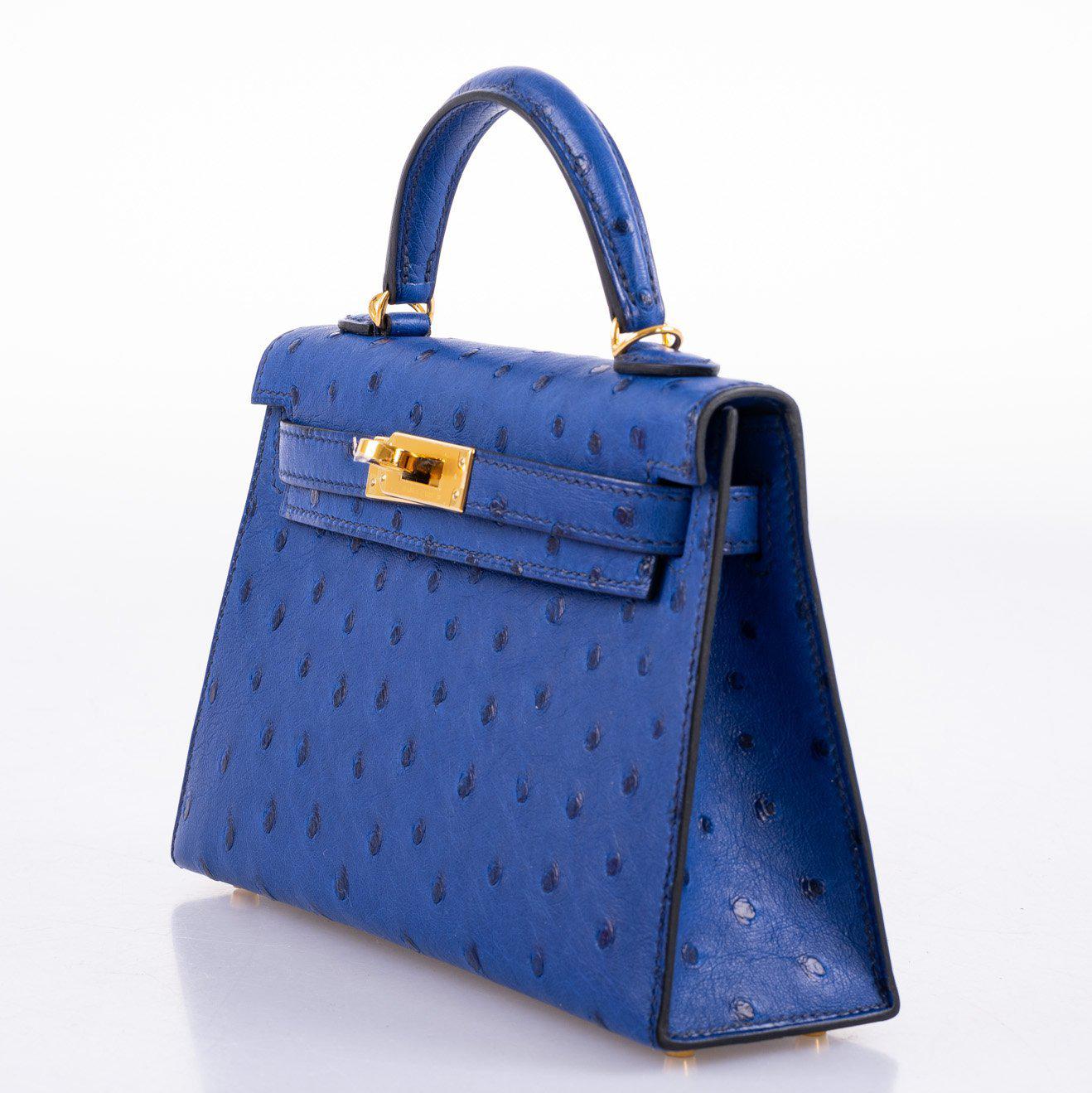 Hermès Kelly 20 Mini II Sellier Blue Sapphire Ostrich Gold Hardware