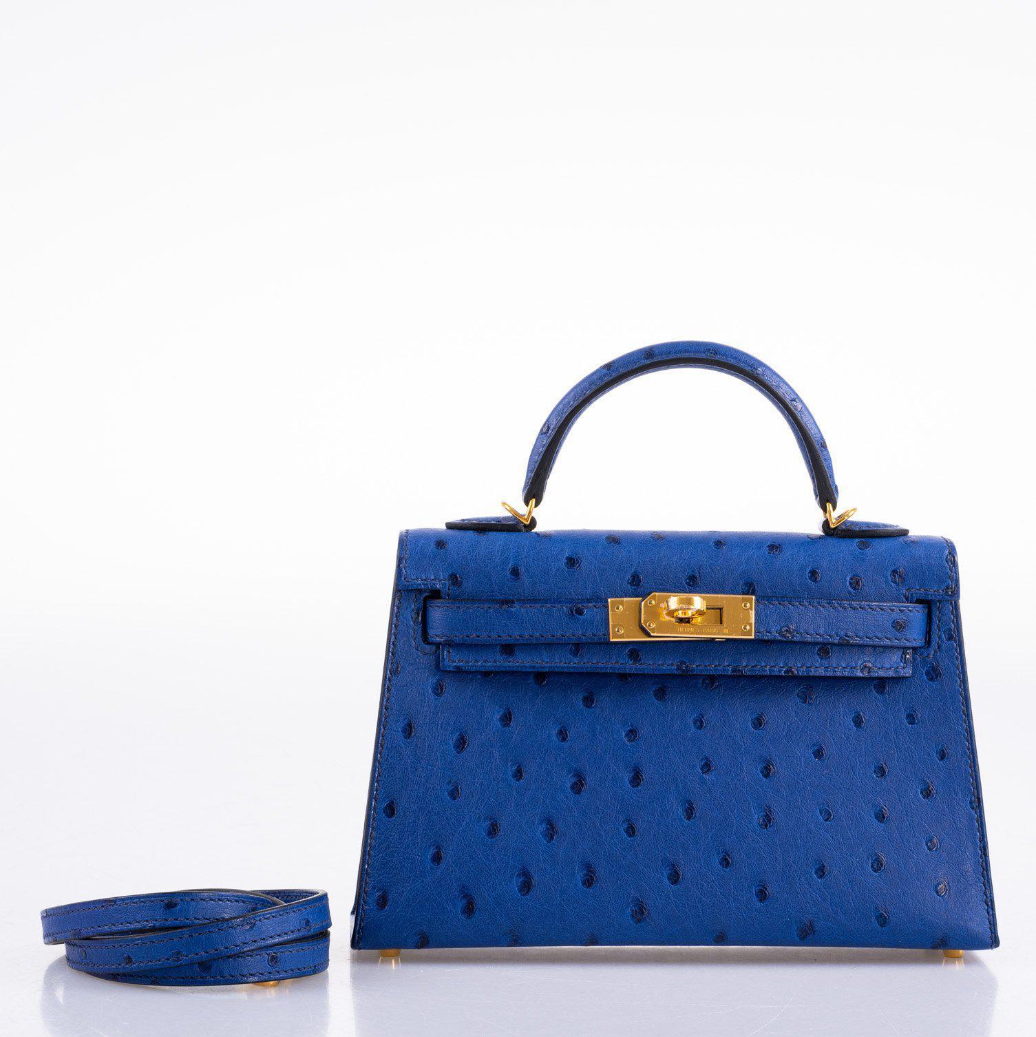 Hermès Kelly 20 Mini II Sellier Blue Sapphire Ostrich Gold Hardware