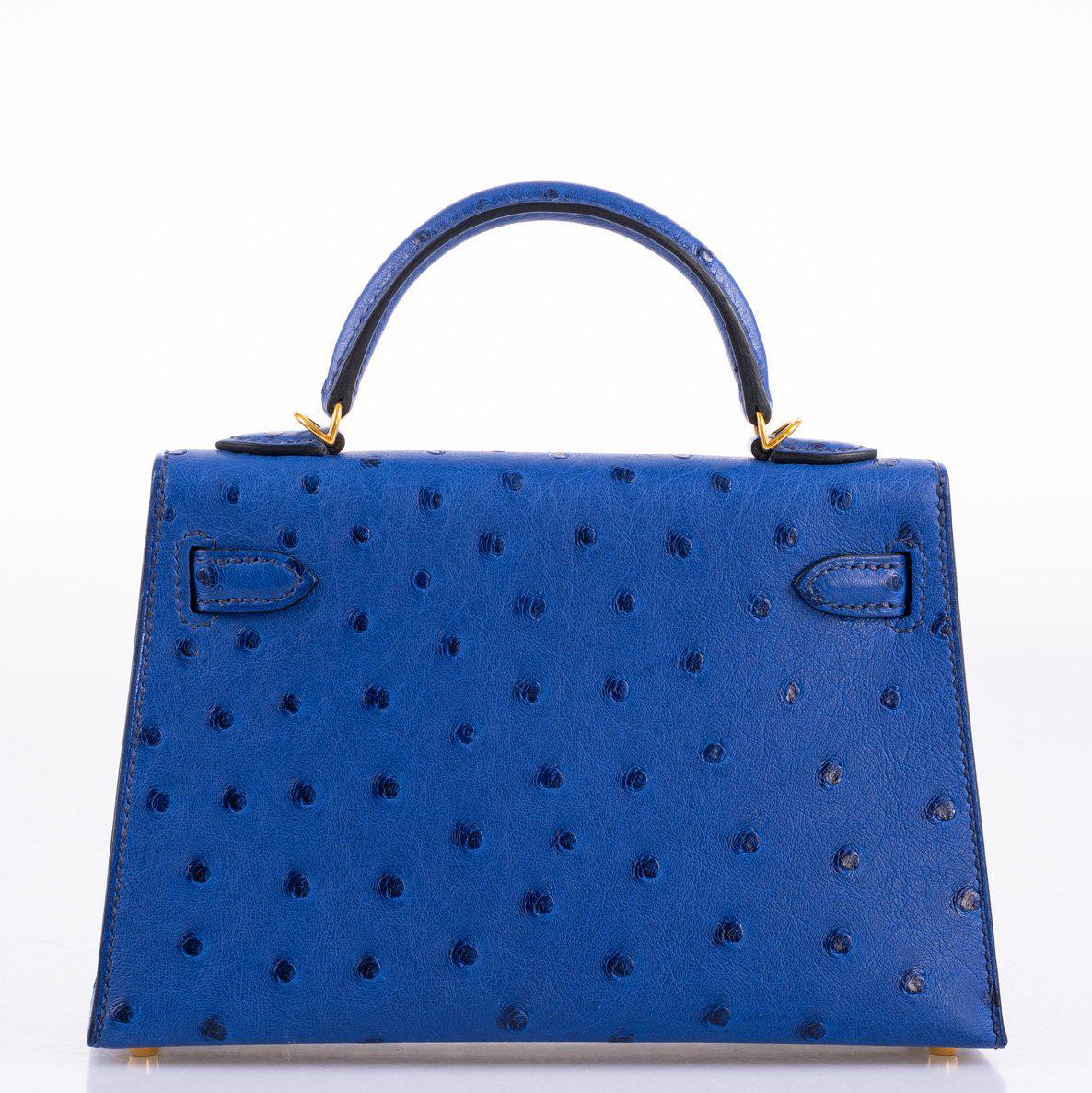 Hermès Kelly 20 Mini II Sellier Blue Sapphire Ostrich Gold Hardware