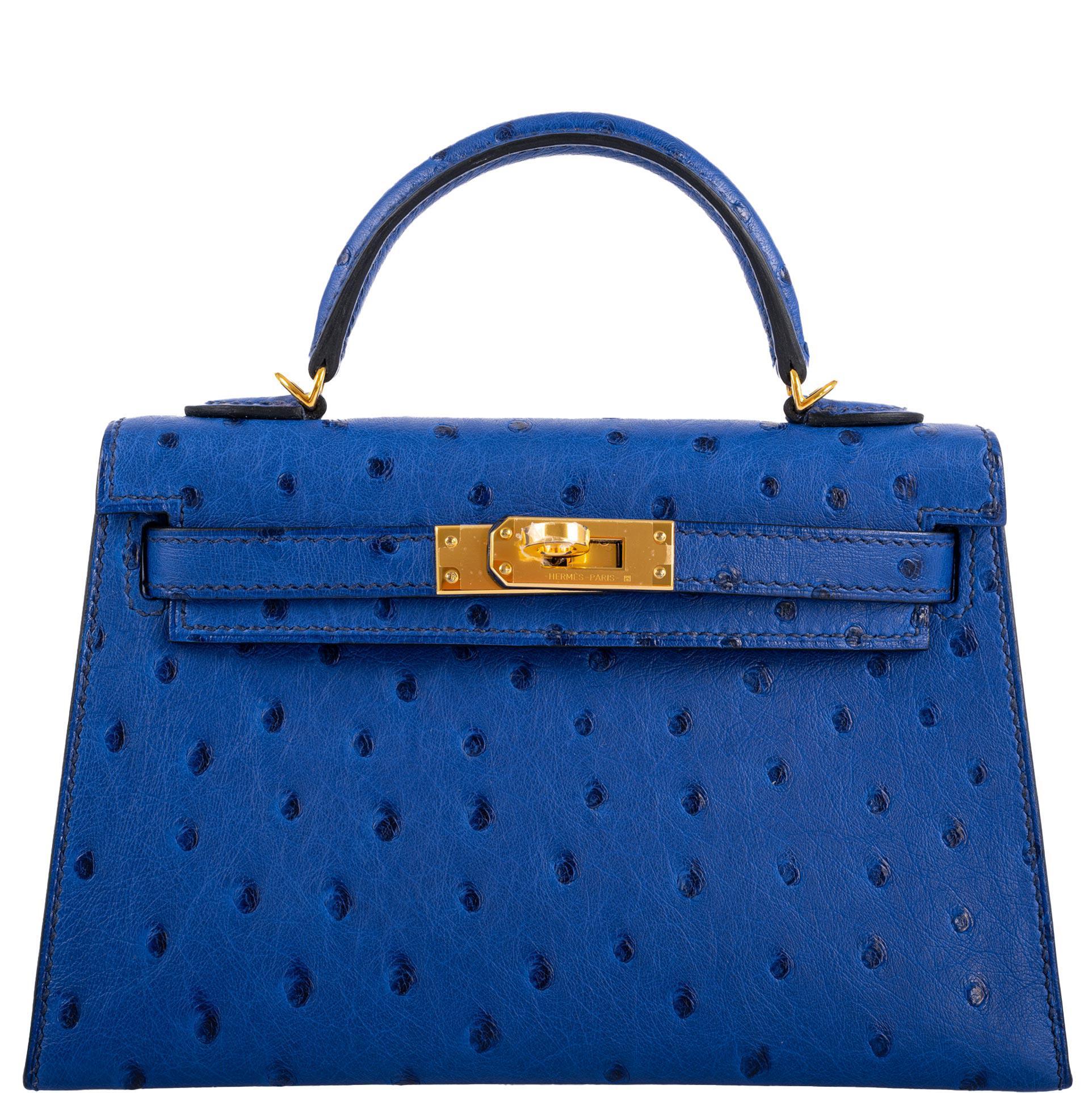 Hermès Kelly 20 Mini II Sellier Blue Sapphire Ostrich Gold Hardware