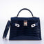 Hermès Kelly 20 Mini II Sellier Blue Sapphire Porosus Crocodile White Gold Hardware with Diamonds