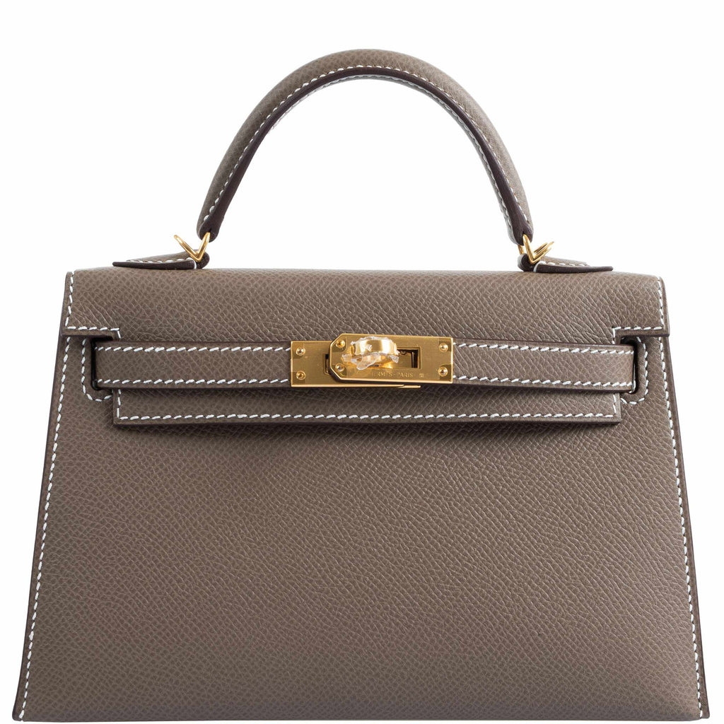 Hermes Kelly Sellier Bag 20cm Etoupe Epsom Gold Hardware