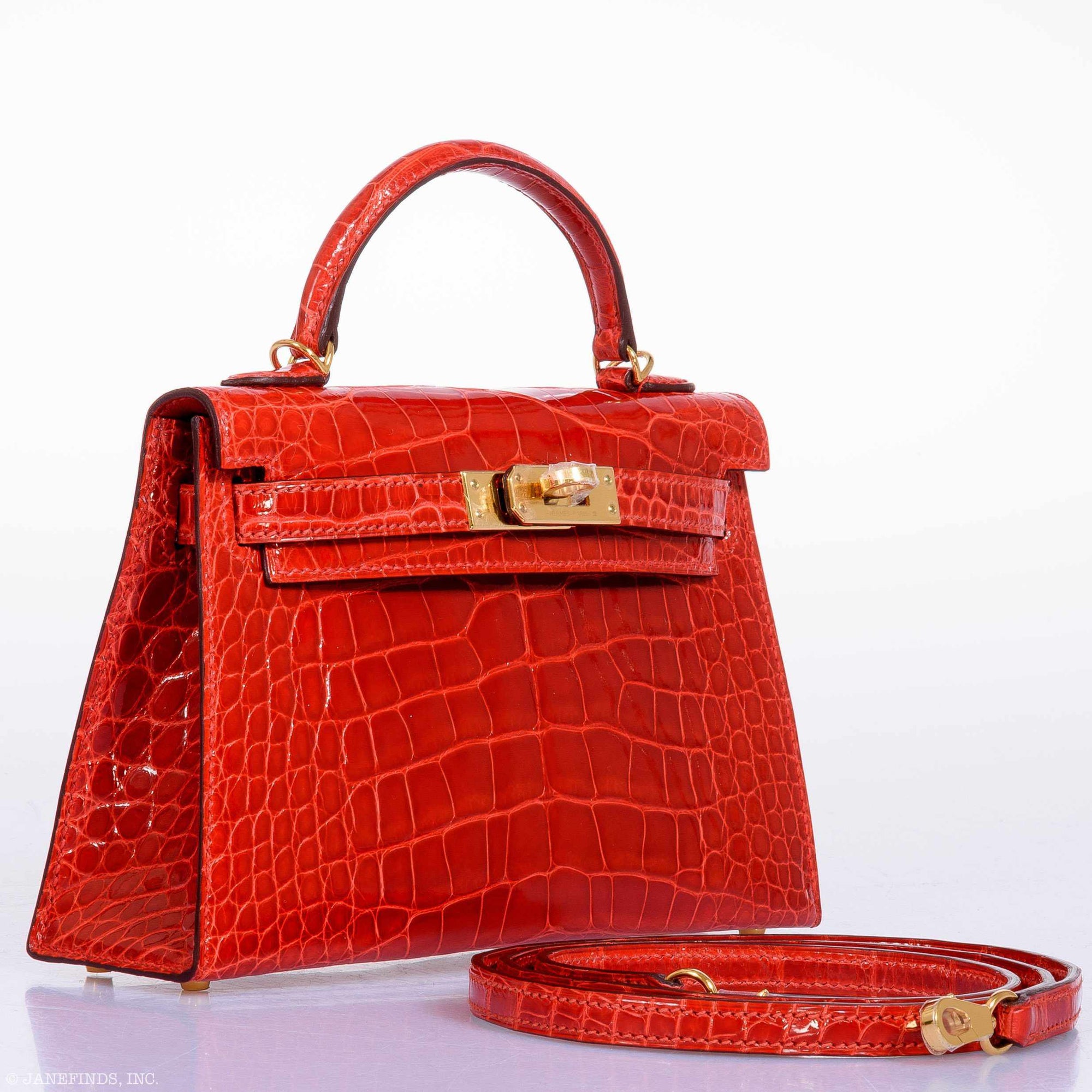 Hermès Kelly 20 Mini II Sellier Geranium Alligator Gold Hardware