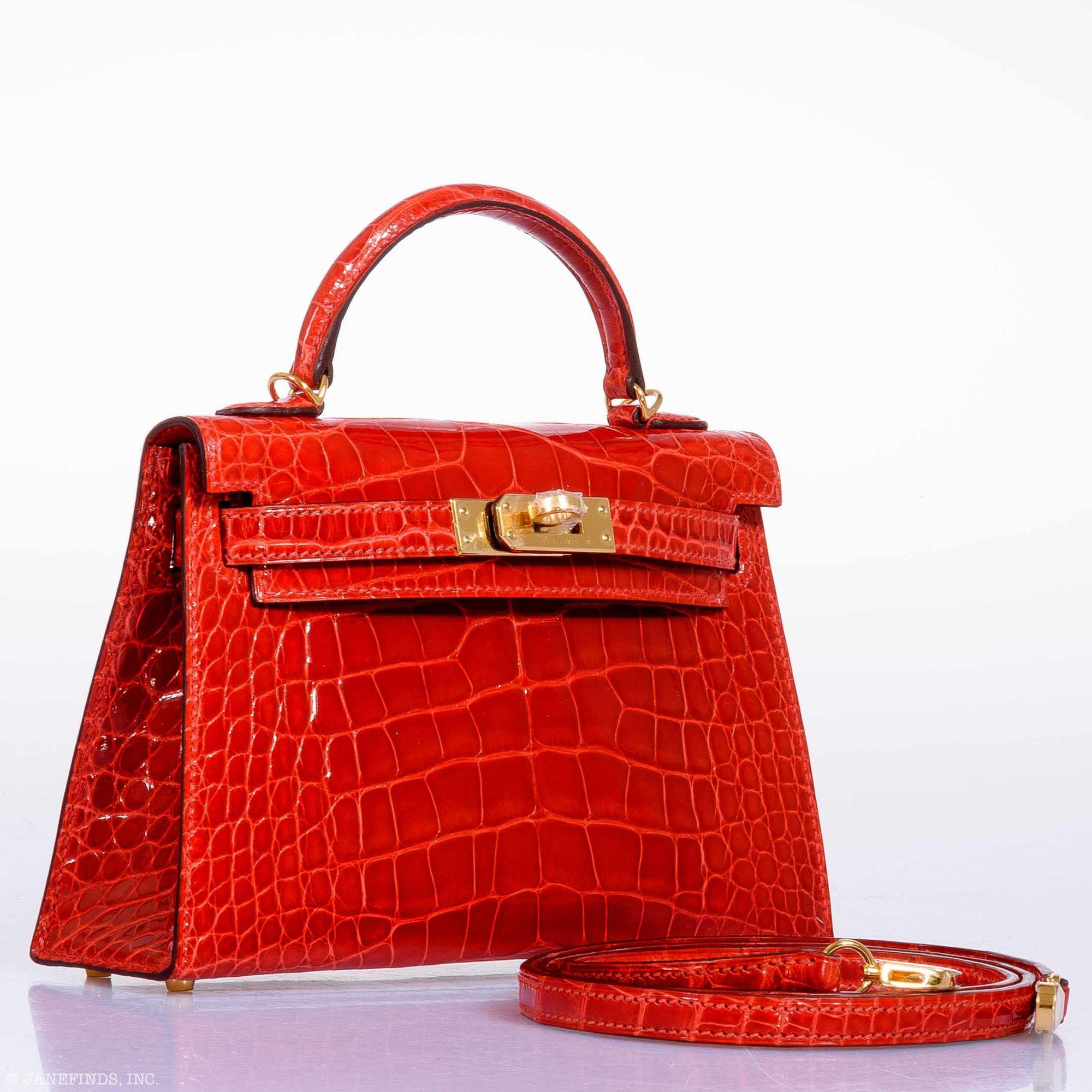 Hermès Kelly 20 Mini II Sellier Geranium Alligator Gold Hardware