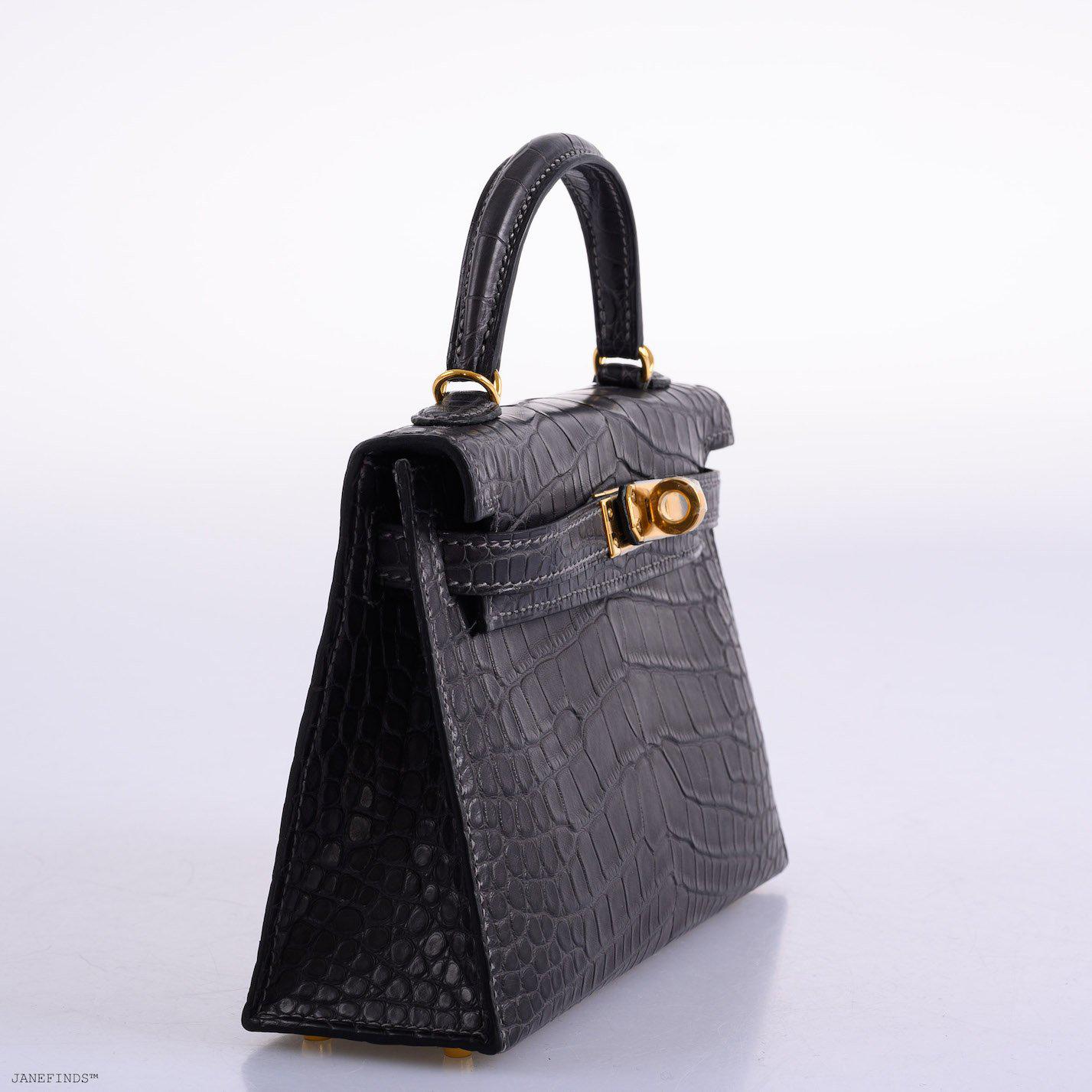 Hermès Kelly 20 Mini II Sellier Graphite Matte Alligator Gold Hardware - 2020, Y