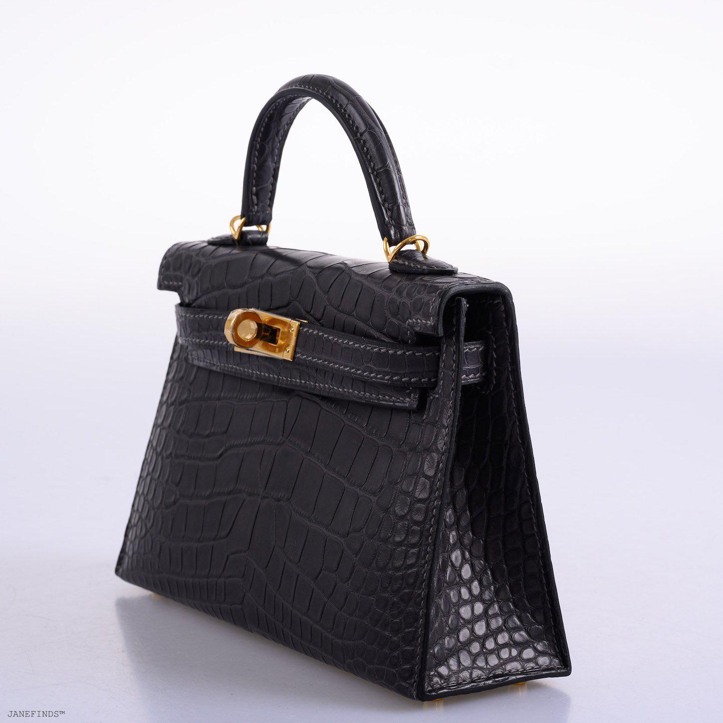 Hermès Kelly 20 Mini II Sellier Graphite Matte Alligator Gold Hardware - 2020, Y