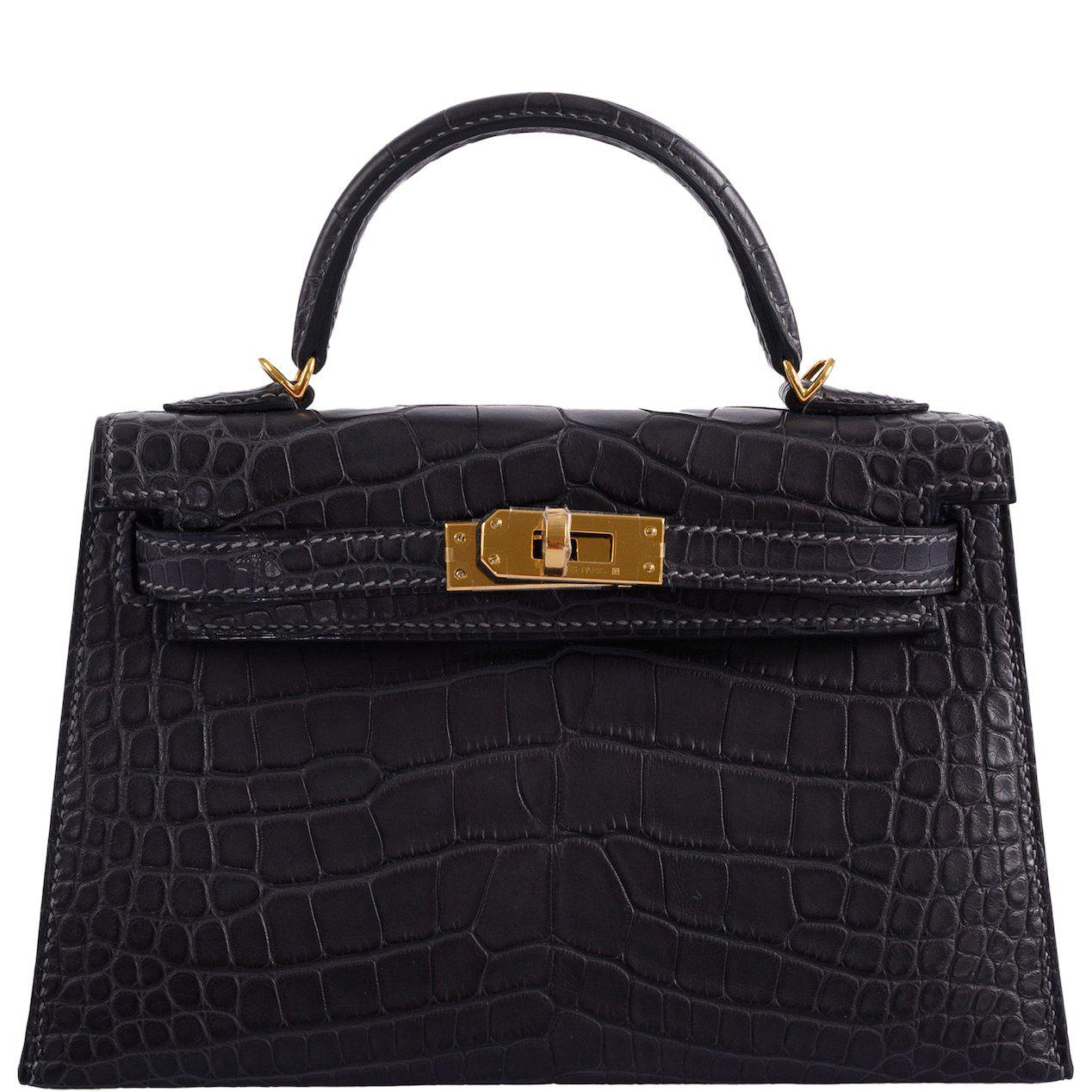 Hermès Kelly 20 Mini II Sellier Graphite Matte Alligator Gold Hardware - 2020, Y