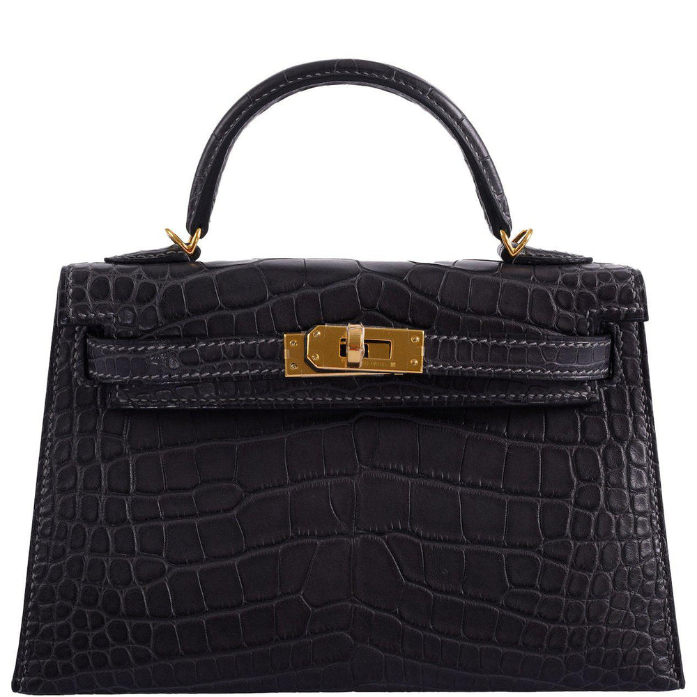 Hermès Kelly 20 Mini II Sellier Graphite Matte Alligator Gold Hardware