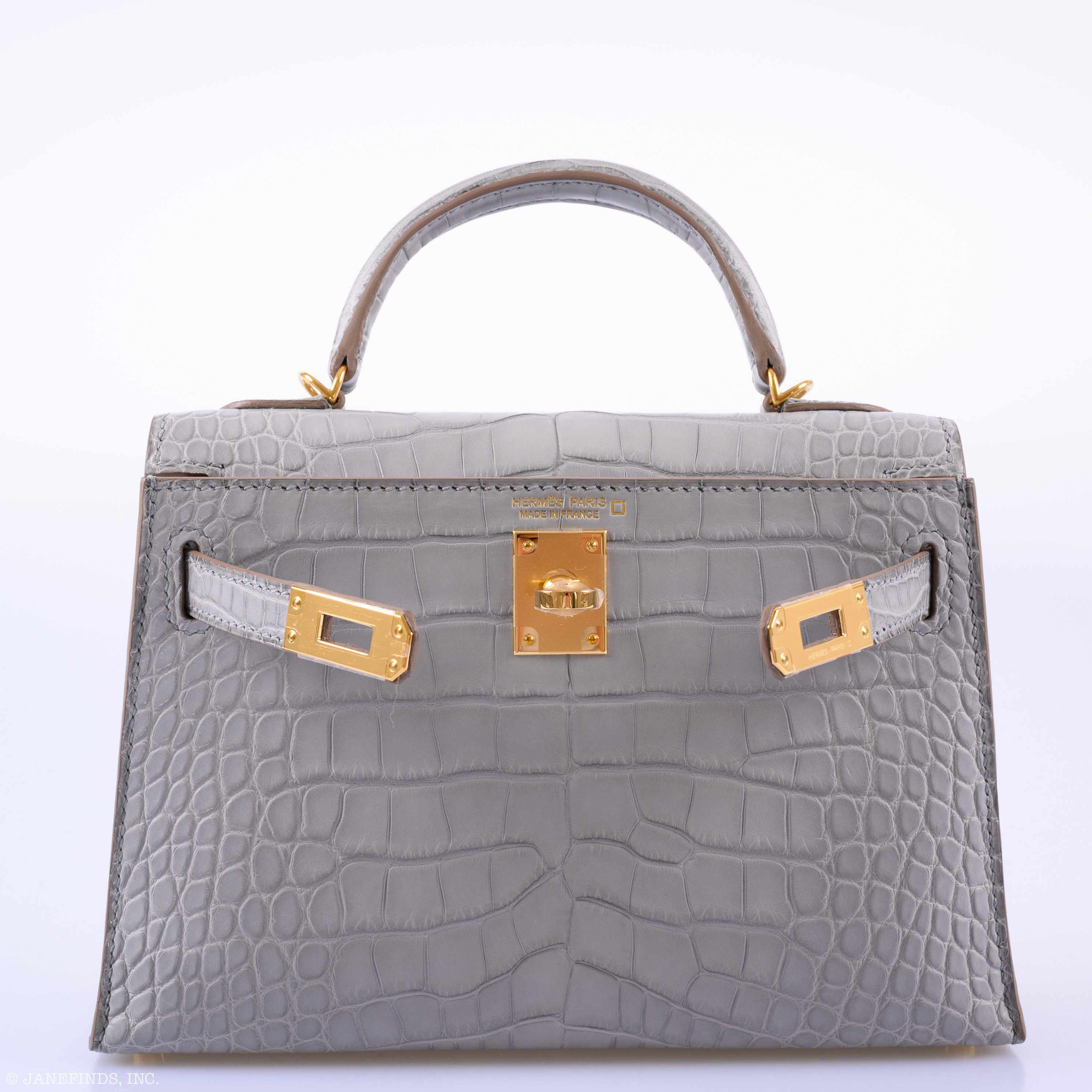 Hermès Kelly 20 Mini II Sellier Gris Perle Matte Alligator Gold Hardware