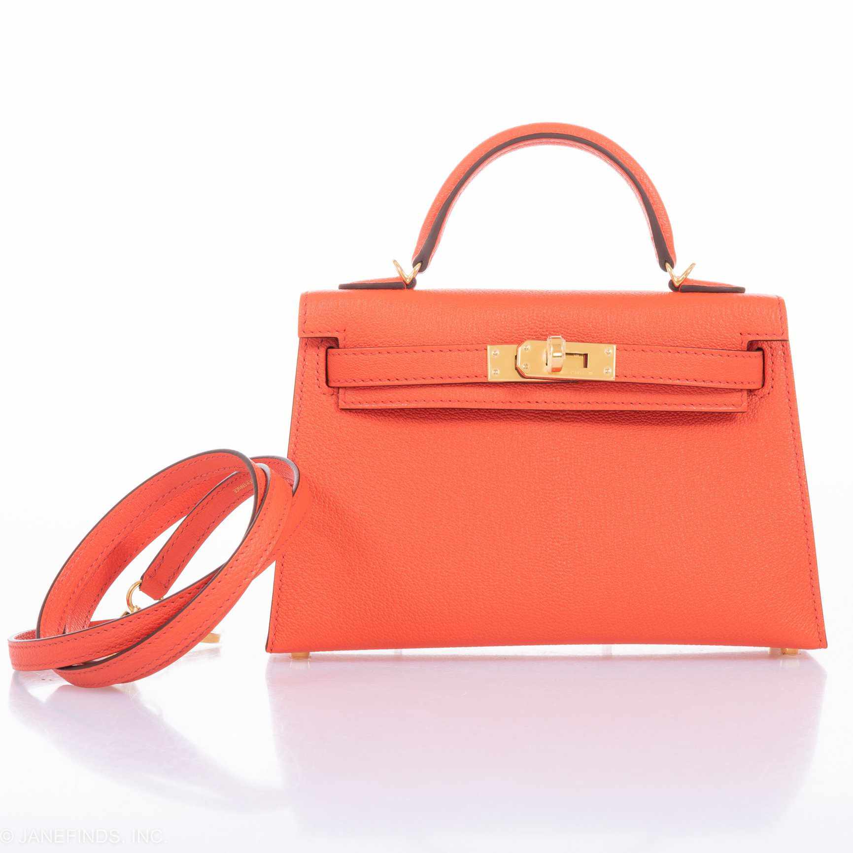 Hermès Kelly 20 Mini II Sellier Orange Poppy Chevre Gold Hardware
