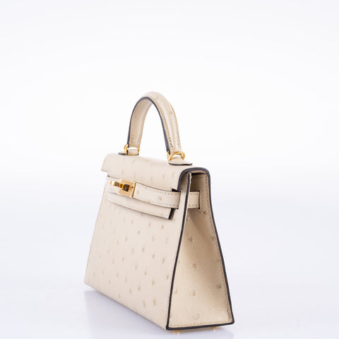 Hermès Kelly 20 Mini II Sellier Parchemin Ostrich Gold Hardware