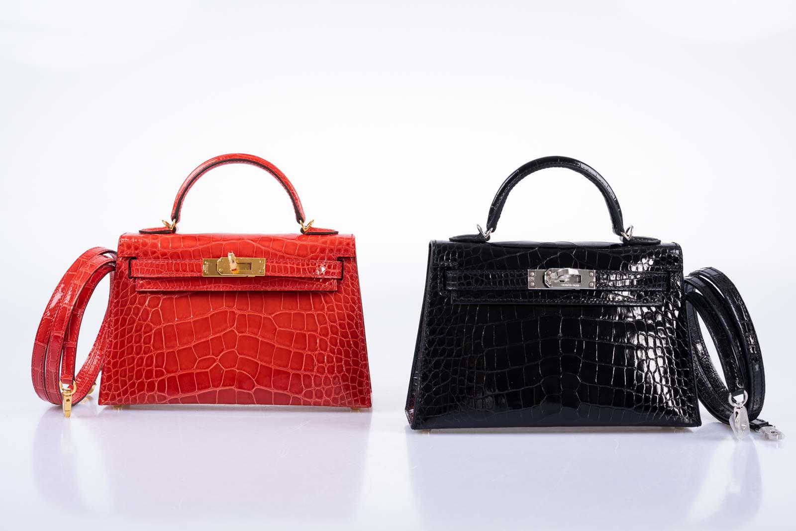 Hermès Kelly 20 Mini II Sellier Rouge de Coeur Shiny Alligator with Gold Hardware