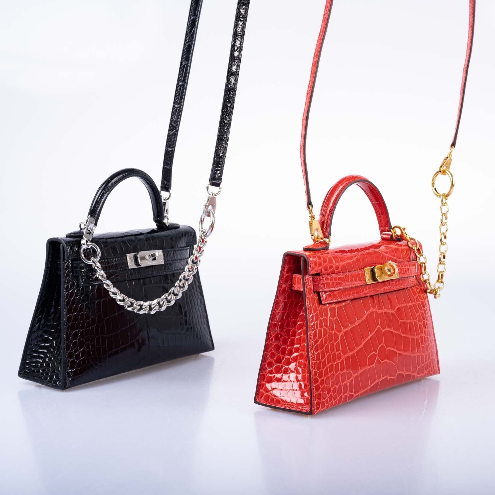 Hermès Kelly 20 Mini II Sellier Rouge de Coeur Shiny Alligator with Gold Hardware
