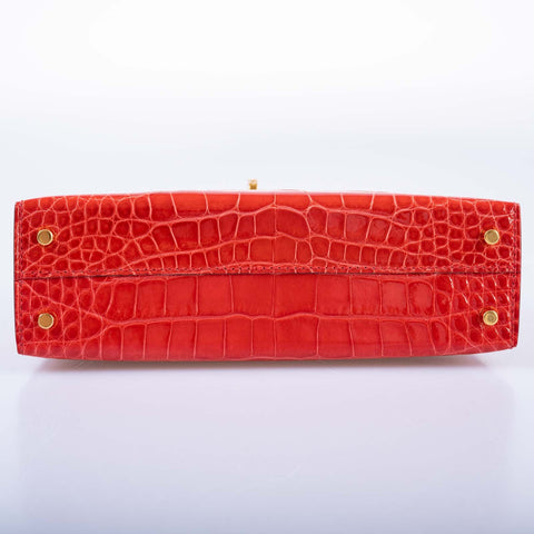 Hermès Kelly 20 Mini II Sellier Rouge De Coeur Shiny Alligator with Gold Hardware