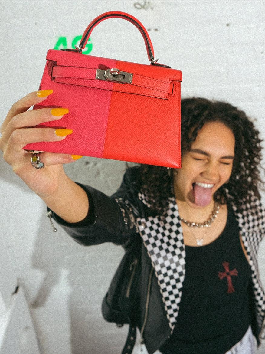 Hermès Kelly 20 Mini II Sellier Tri-color Rose Extreme, Rouge de Coeur, Bleu Zanzibar Epsom Palladium