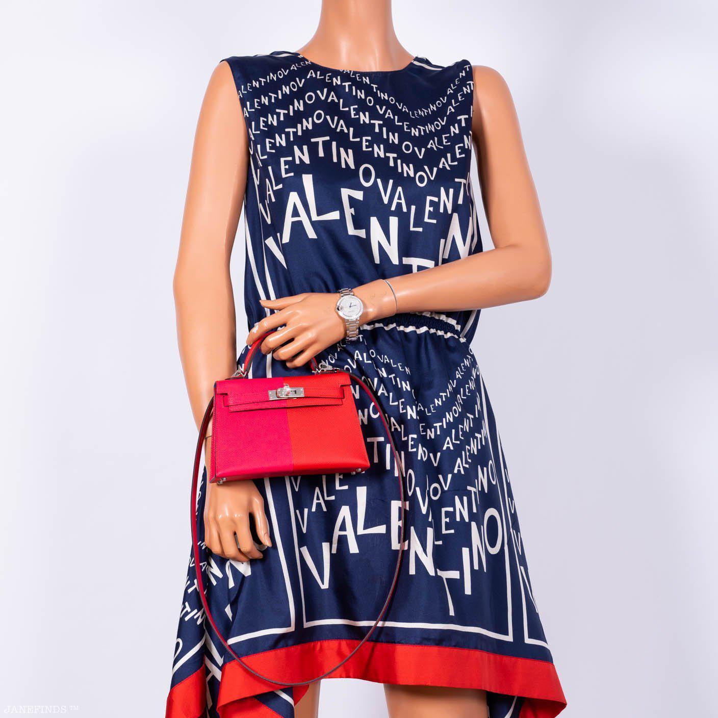 Hermès Kelly 20 Mini II Sellier Tri-color Rose Extreme, Rouge de Coeur, Bleu Zanzibar Epsom Palladium